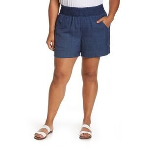 WIT & WISDOM NWOT Women's Smock Waist Fray Hem Blue Shorts Size XS